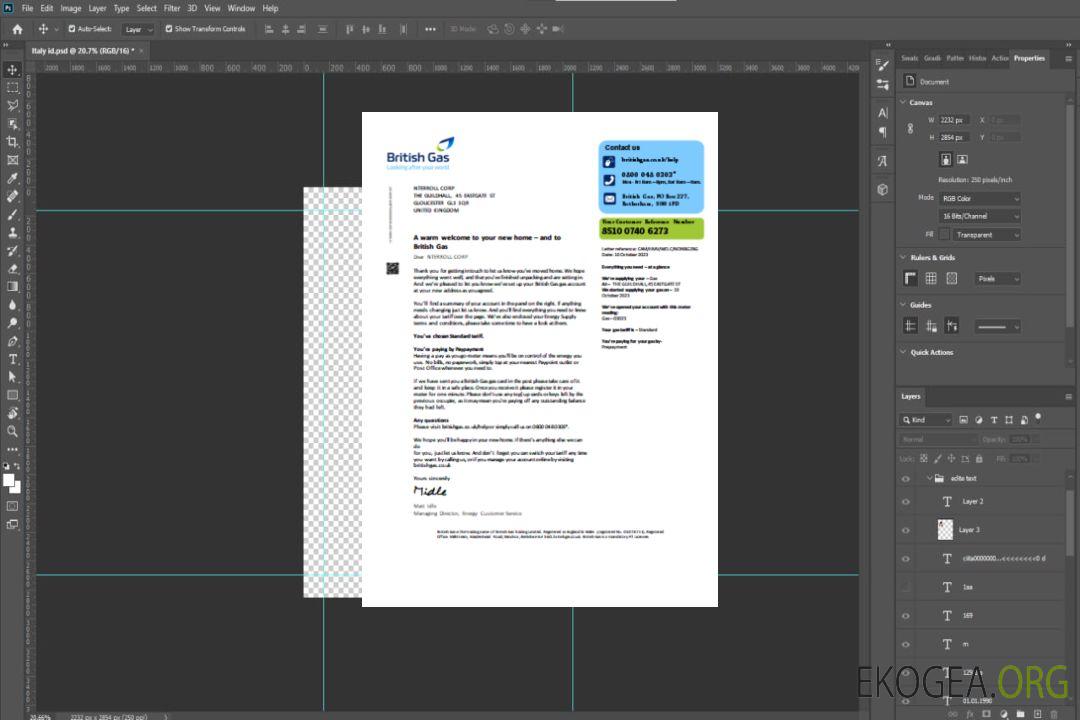 Facture commerciale du service public de gaz britannique, SCR1 template